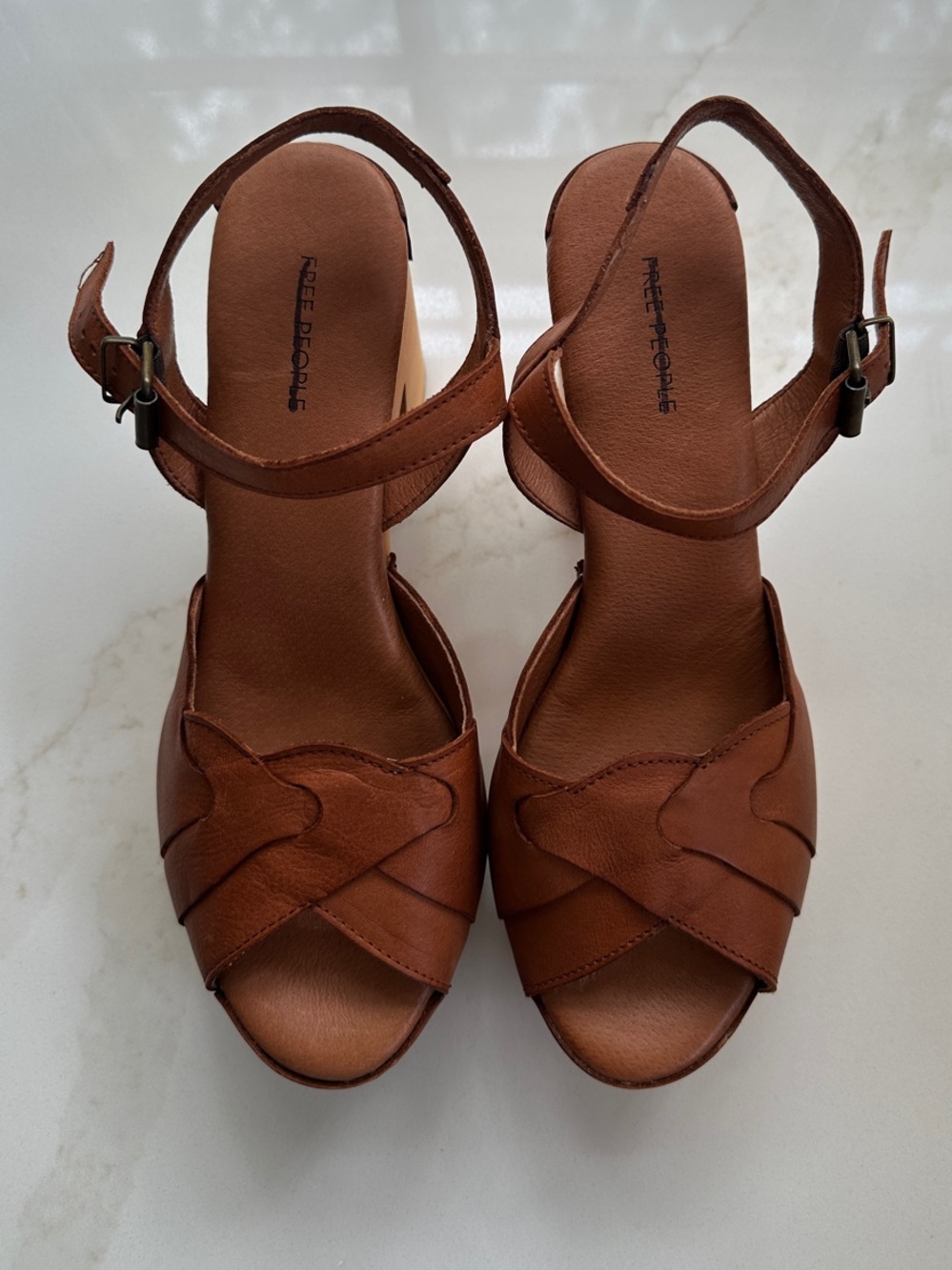 Free People Camel/Caramel Brown Leather Block Shoes